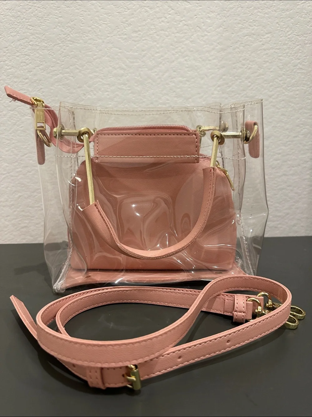 Clear Pink Tote Bag with Removable Pink Insert - Picture 1 of 3